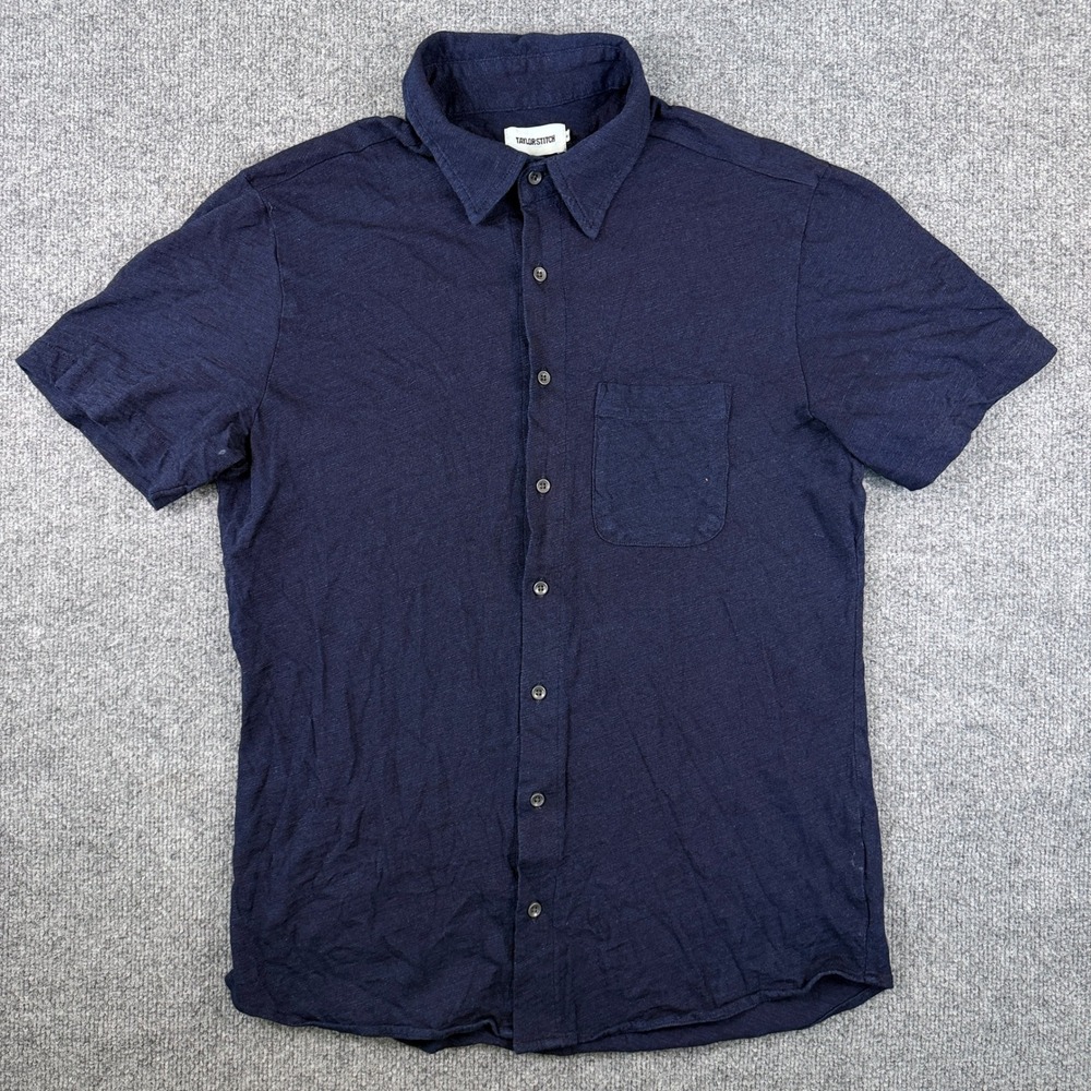 Taylor Stitch The Jack Short Sleeve Button Up Shirt Mens 40 M Indigo Dyed Blue